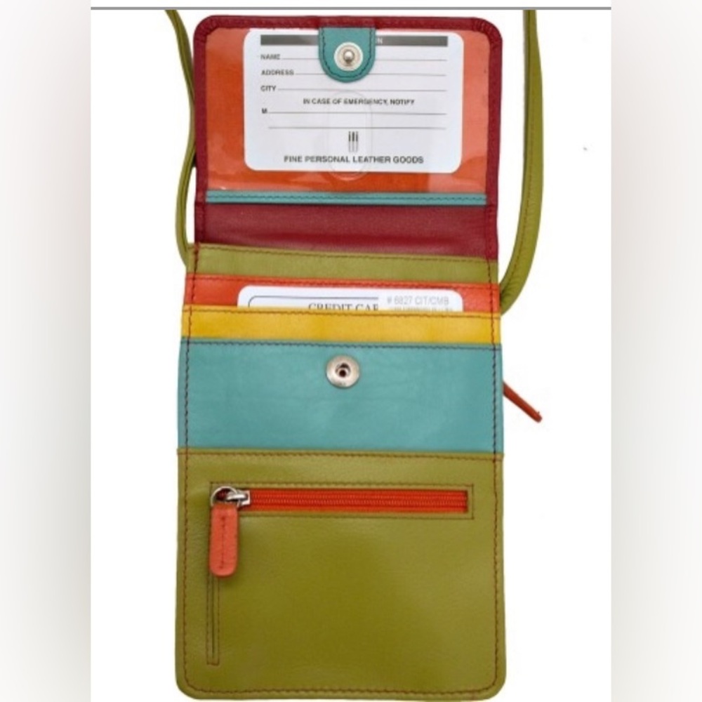 NWT Genuine Leather Mini Crossbody Organizer in citrus - Picture 5 of 16